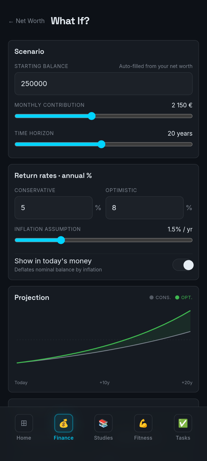 Nexus what-if simulator screen